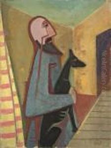 Mann Mit Hund (bartiger Mann Mit Schaferhund) by Carl Hofer