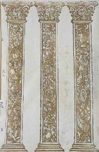Architectural motifs forming a border to the Procession of Caesar