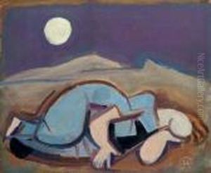 Schlafende Frau Mit Mond by Carl Hofer