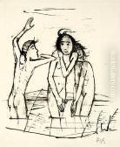 "drei Frauen Beim Baden, Auch: Badende". 1923 by Carl Hofer