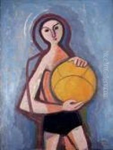 Jungling Mit Ball Ii by Carl Hofer