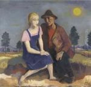 Landliches Paar Im Mondlicht by Carl Hofer