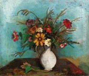 Feldblumen In Weiem Henkelkrug by Carl Hofer