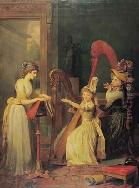 Harp lesson given by Madame de Genlis to Mademoiselle dOrleans with Mademoiselle Pamela Turning the Pages 1842 - view 1