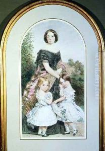 Portrait of a lady with her two daughters by John Collingham Moore