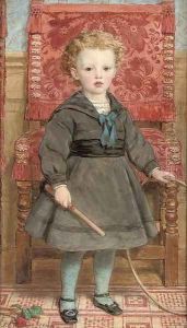 Portrait of Arthur Hill, 6th Marquess of Downshire (1871-1918), full-length, with a hoop and stick, in front of a Jacobean chair by John Collingham Moore