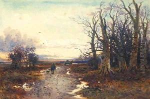 A Figure and a Dog on a country Lane by William Manners