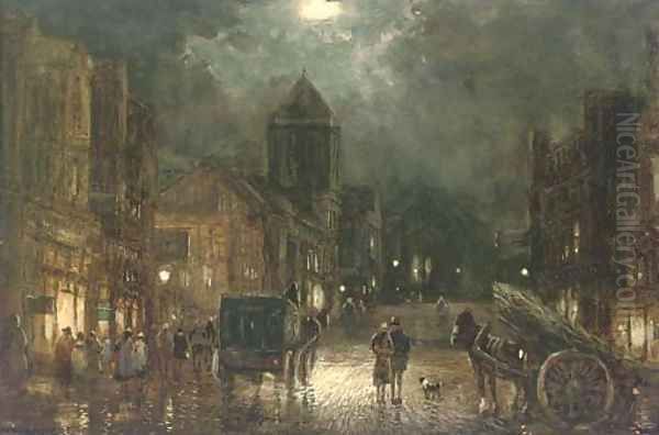 Figures and carriages on a street by moonlight (illustrated) - view 1