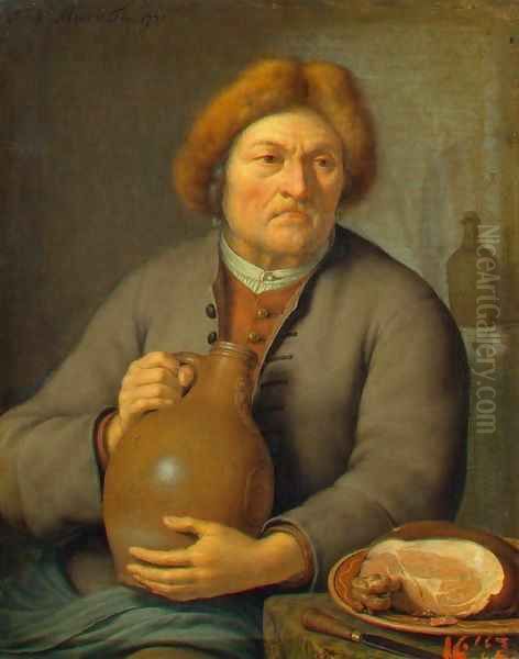 Old Peasant Holding a Jug - view 1