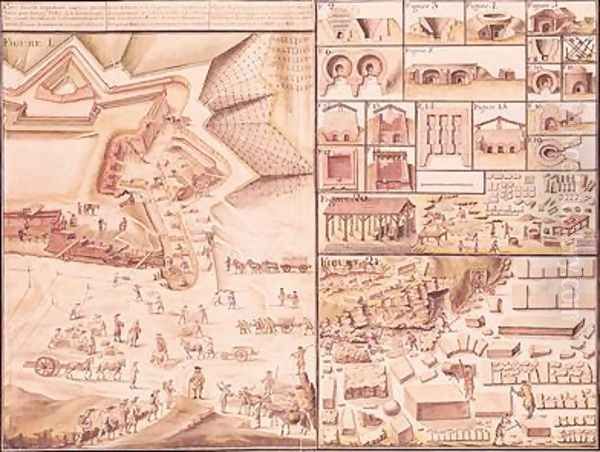 Construction of a town square and the tools used - view 1