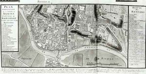 Map of Saintes capital of Saintonge from Recueil des Plans de Saintonge 1711 by Claude Masse