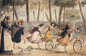 Girls playing hoop in the Luxembourg gardens
