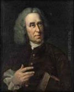 Portrait Of A Gentleman, Half-length, In A Brown Coat Holding Abook by William Hogarth