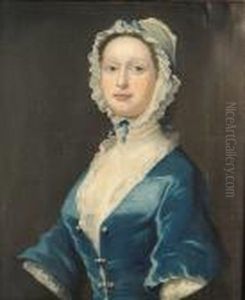 A Portrait Of A Lady, Half-length, Wearing A Blue Dress And A Lace Cap