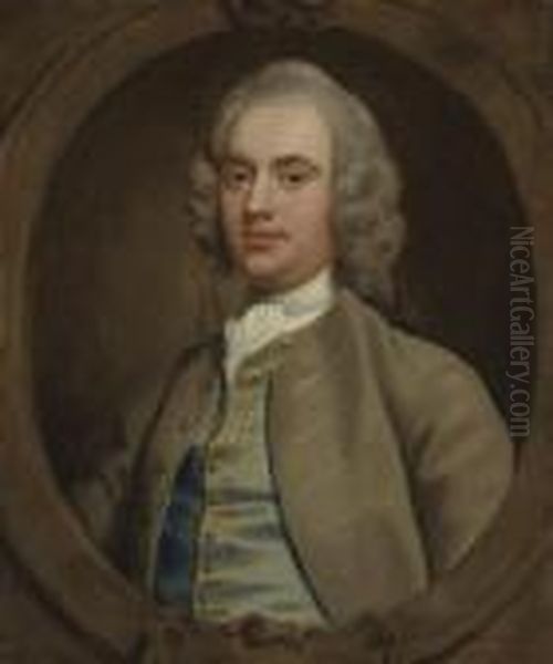 Portrait Of A Gentleman, 
Traditionally Identified As Francis Turner Esq, Half-length, In A Blue 
Embroidered Waistcoat, In A Feigned Oval - view 1