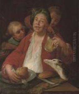 A Laughing Man Dining At A Table, With A Greyhound And Servants by William Hogarth