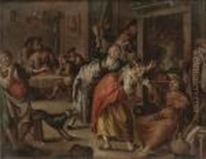 A Monk Drunk In A Tavern - The 
Reverse Of The Panel Painted Withthe Bust Of A Man; And A Monk Selling 
Relics In A Tavern by William Hogarth
