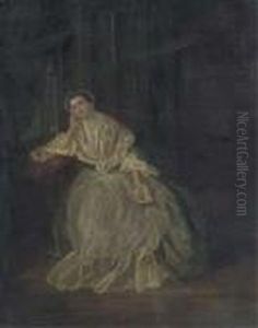Portrait Of A Lady, Seated Small
Full-length, In A White And Blue Dress, Holding A Book, In An Interior by William Hogarth