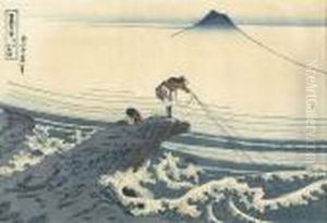 Felsige Kustenlandschaft Mit Fischern by Katsushika Hokusai