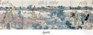 Four Framed Groups Of Bookplates
Of Landscape Scenes From The Ehon Sumidagawa Ryogan Ichiran by Katsushika Hokusai