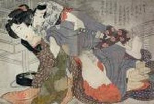 Fisherman And A Young Woman by Katsushika Hokusai