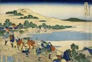 The Fukui Bridge At Echizen, From The Series Shokoku Meikyo Kiran by Katsushika Hokusai