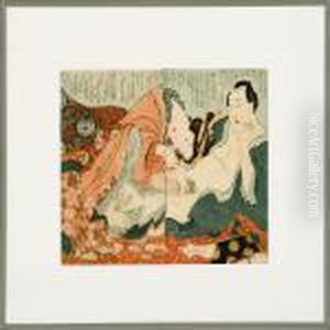 Erotic Double-pageprint From A Pillow Book by Katsushika Hokusai