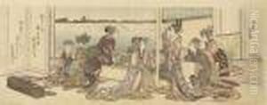 Estampe Representant Des Courtisanes by Katsushika Hokusai