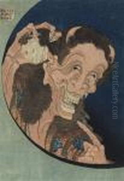 Warai Hannya, (the Laughing 
Demon Of Jealousy), From The Series Of 'one Hundred Ghost Tales', 
Chuban, Published Circa 1831, Good Impression, Slightly Faded, Good 
Condition - view 1