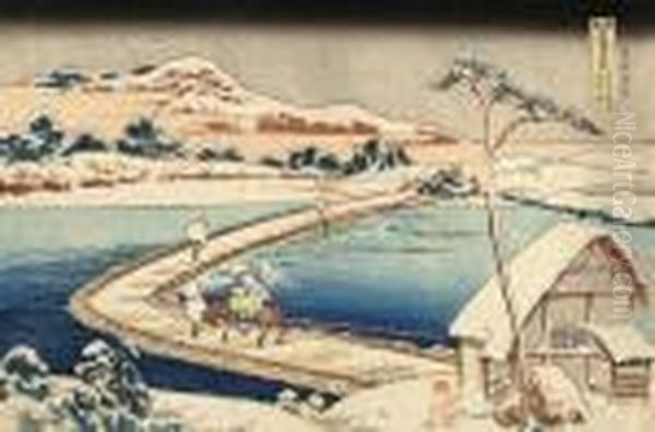 From The Series Shokoku Meikyo 
Kiran [rare Views Of Famous Bridges In All The Provinces], Kozuke 
Sanofunahashi No Kozu - view 1