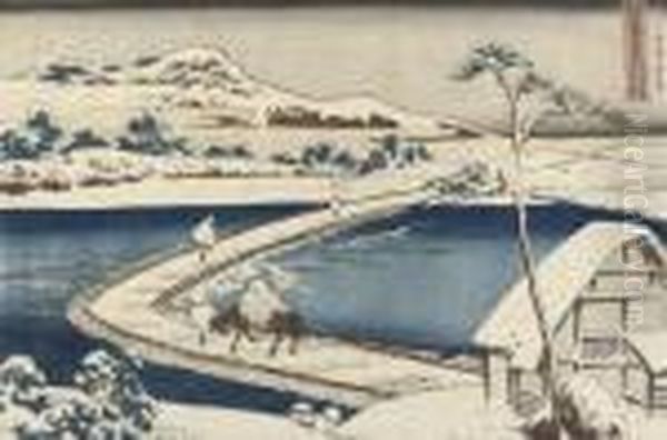 From The Series Shokoku Meikyo 
Kiran [rare Views Of Famous Bridges In All The Provinces], Kozuke Sano 
Funabashi No Kozu - view 1