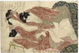 Three Shunga (erotic) Prints: 
Two Sheets From The Series 'ehon Tsuhi No Hinagata' By Hokusai And One 
Sheet From The Series 'negai No Itoguchi' by Katsushika Hokusai