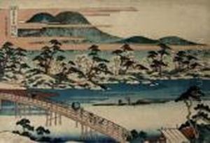 The Crossing-moon Bridge At Arashiyama In Yamashiro Province by Katsushika Hokusai