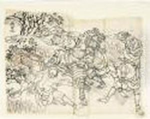 Dessin : Combat by Katsushika Hokusai
