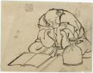 Dessin : Homme Accroupi by Katsushika Hokusai