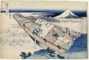 Joshu Ushibori. Le Fuji Vu D'un Bateau A Ushibori Dans La Province D'hitachi by Katsushika Hokusai