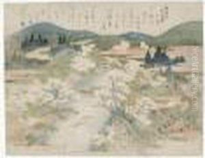 Surimono : La Floraison Des Cerisiers A Yoshino by Katsushika Hokusai