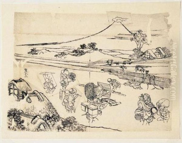 Dessin Preparatoire Pour Les Cent Vues Du Mont Fuji - view 1