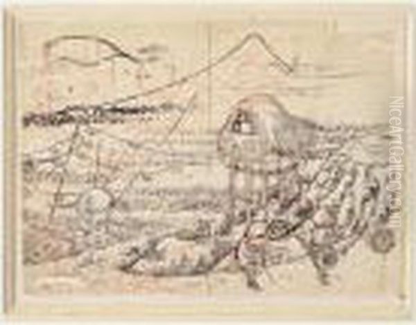 Dessin Preparatoire Et Planche Du Livre Les Cent Vues Du Mont Fuji - view 1