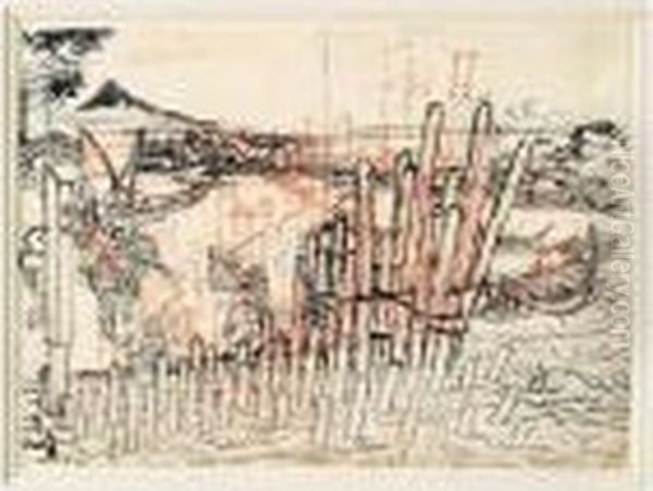 Dessin Preparatoire Pour Les Cent Vues Du Mont Fuji - view 1