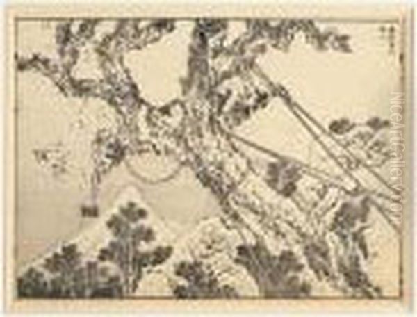 Dessin Preparatoire Et Planche Du Livre Les Cent Vues Du Mont Fuji - view 1