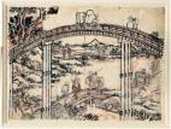 Dessin Preparatoire Et Planche Du Livre Les Cent Vues Du Mont Fuji - view 1