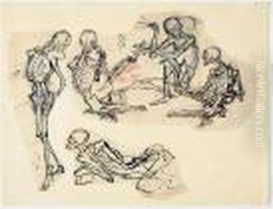 Dessin : Etudes De Squelettes En Action Dans Des Attitudes Humaines