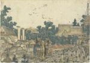 Uki-e (perspective Picture) Of A Festival Scene In Asakusa Kinryuzan Temple by Katsushika Hokusai