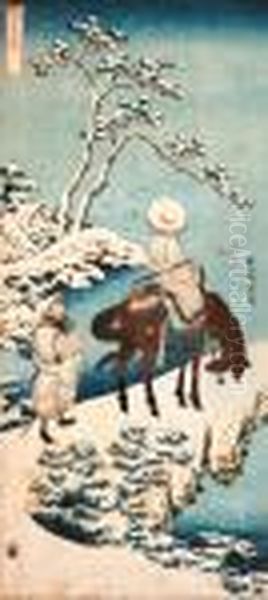 A Chinese Poet On A Mule And An 
Attendant Pausing On A Road Towatch A Flock Of White Gulls In The Snowy 
Landscape - view 1