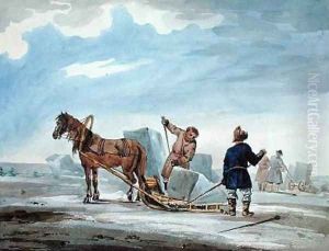Transporting Ice by Horsedrawn Sledge by MacMichael, William