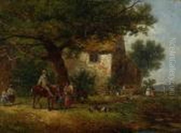 Figures Near A Farmhouse - view 1