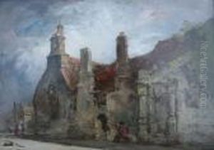 Caped Figure Seated By An Old Building by James Holland