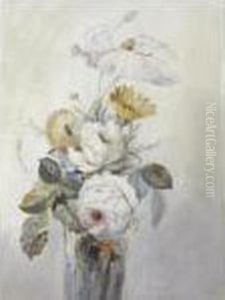 Roses And Other Flowers In A Glass Vase - view 1