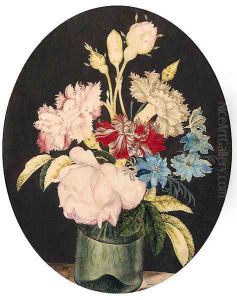Still-life of Rosa centifolia Cabbage Rose, Dianthus caryophyllus Carnation and Nigella var Still-life of Rosa centifolia Cabbage Rose, Dianthus caryophyllus Carnation and Nigella var
